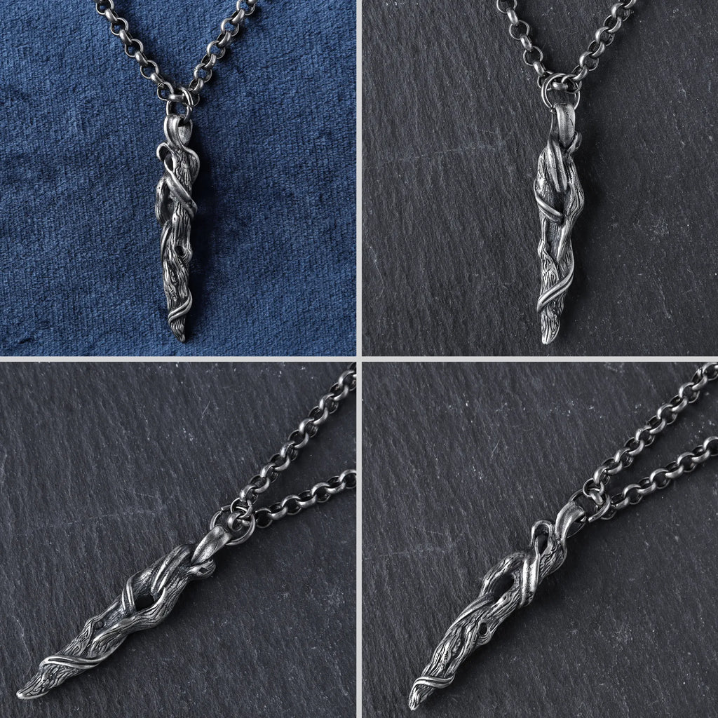 Sterling Silver Driftwood Pendant Necklace, Rustic Woodland Jewelry, Gothic Nature Necklace, Unique Gift