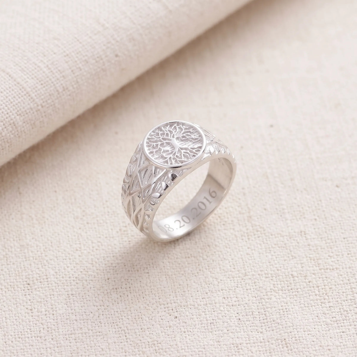 Men’s Personalized 925 Sterling Silver Tree of Life Ring, Celtic Family Tree Signet Band