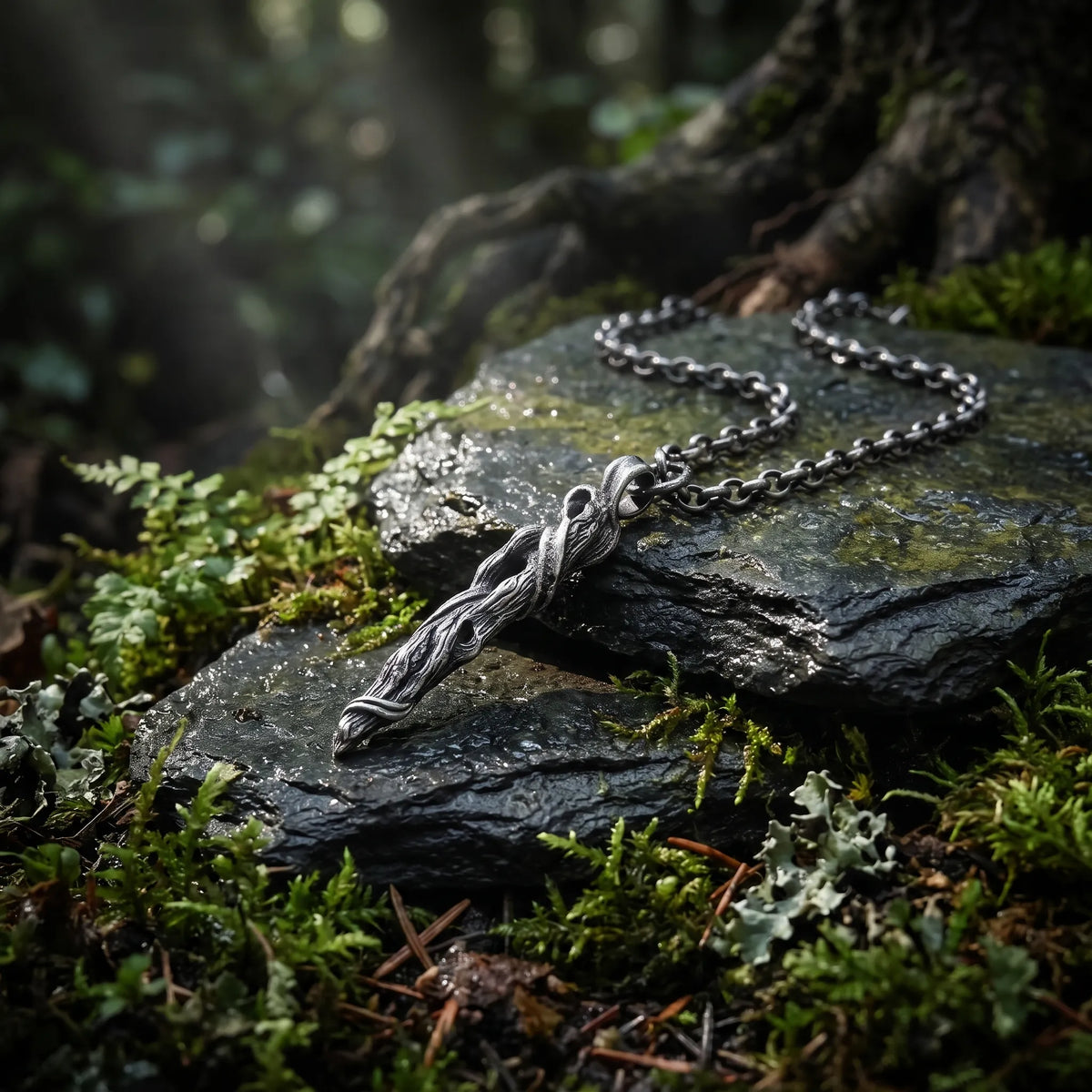 Sterling Silver Driftwood Pendant Necklace, Rustic Woodland Jewelry, Gothic Nature Necklace, Unique Gift