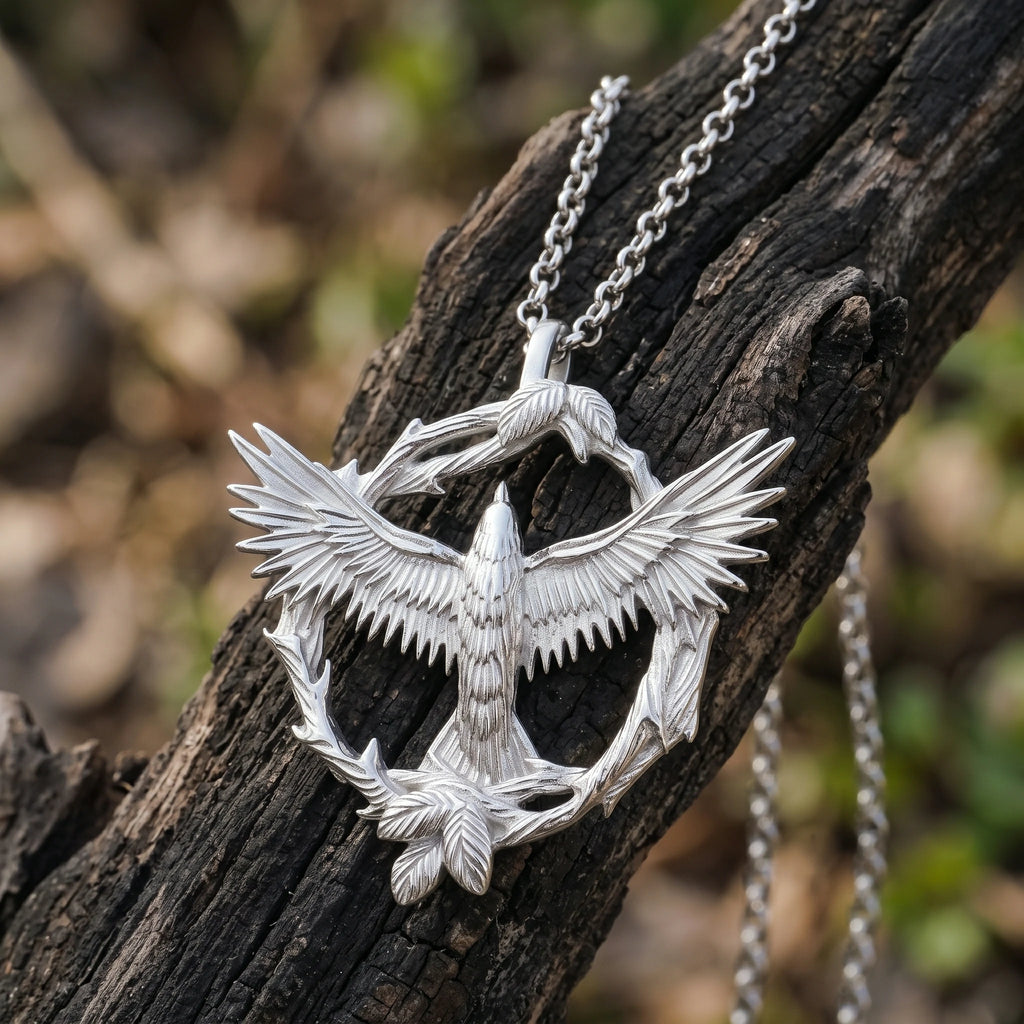 925 Sterling Silver Soaring Eagle Wreath Durable Freedom Pendant Necklace