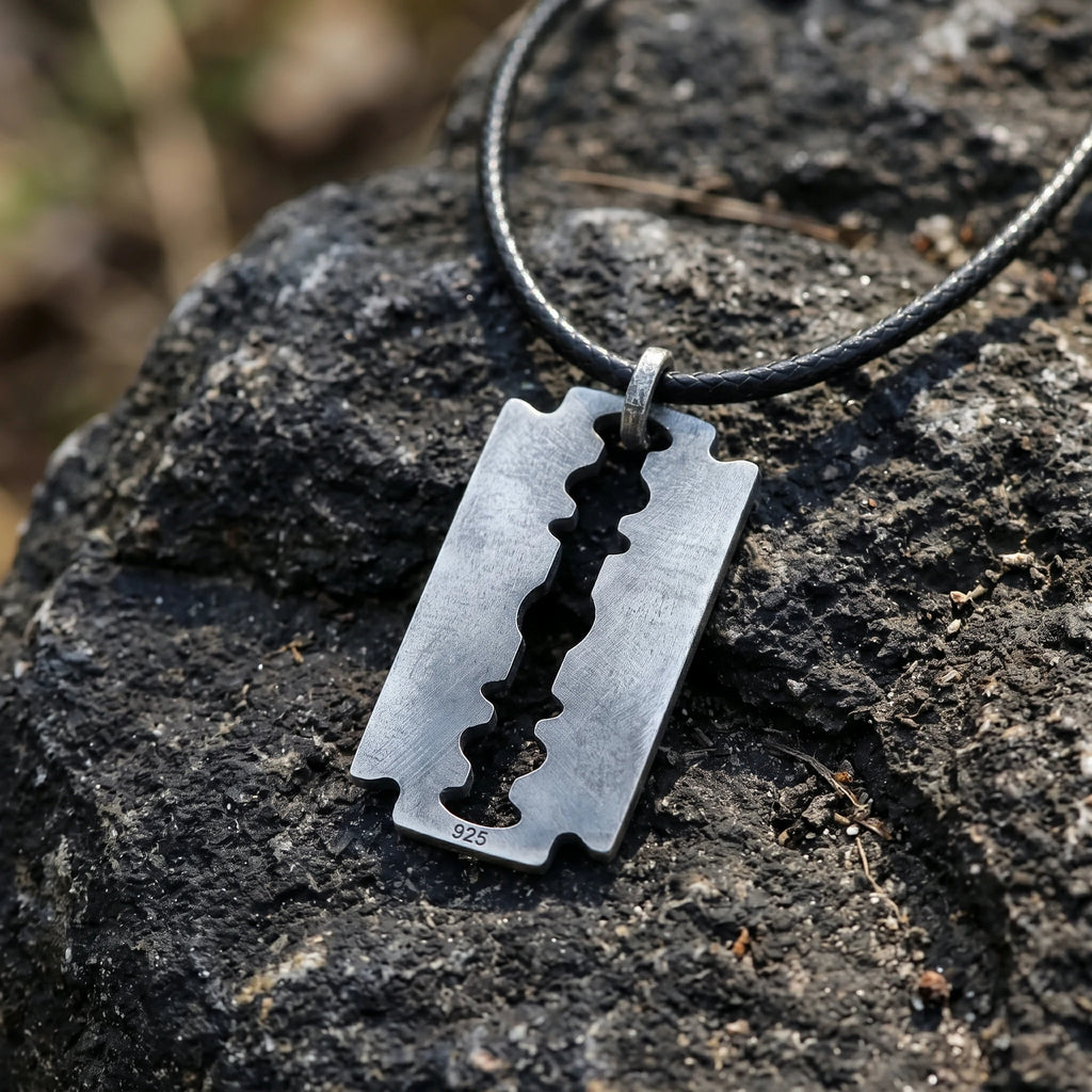 925 Sterling Silver Engravable Blade Pendant, Personalized Punk Necklace Jewelry