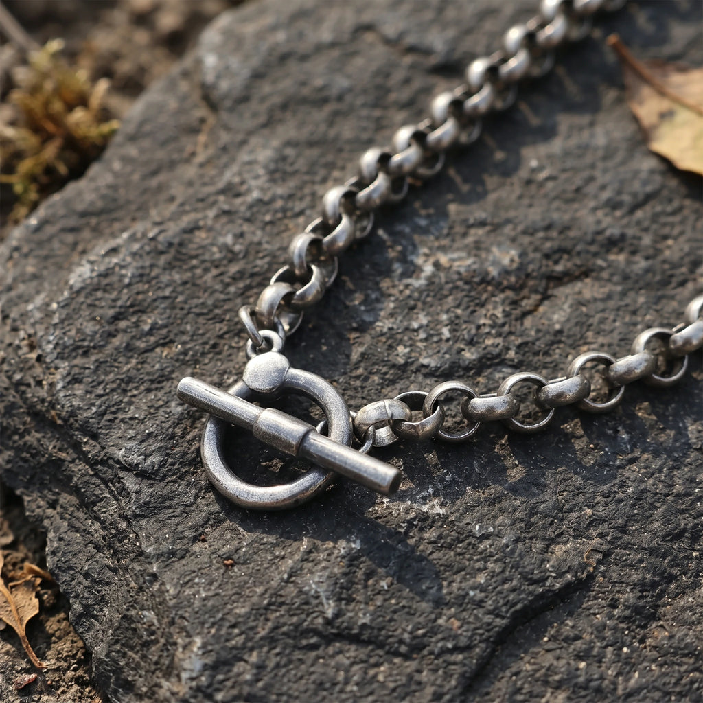 Modern Industrial Rolo Chain Bracelet, Oxidized 925 Sterling Silver Vintage Statement Wristband