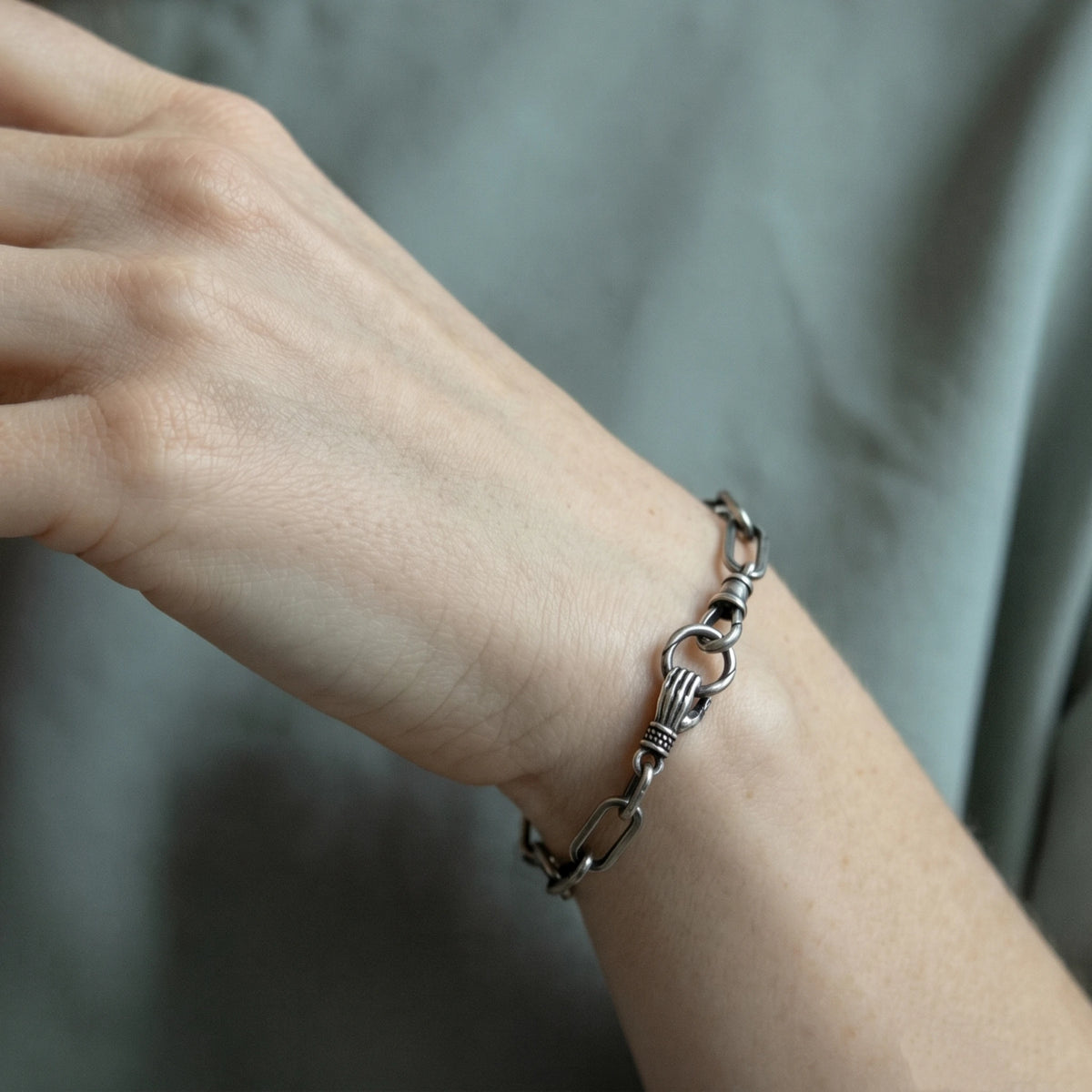 925 Sterling Silver Hand Paperclip Bracelet