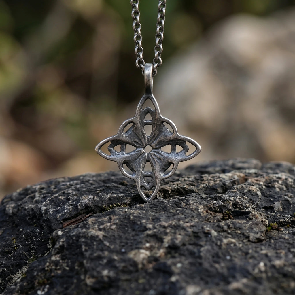 925 Sterling Silver Celtic Knot Pendant Necklace, Vintage Witch Knot Amulet Jewelry