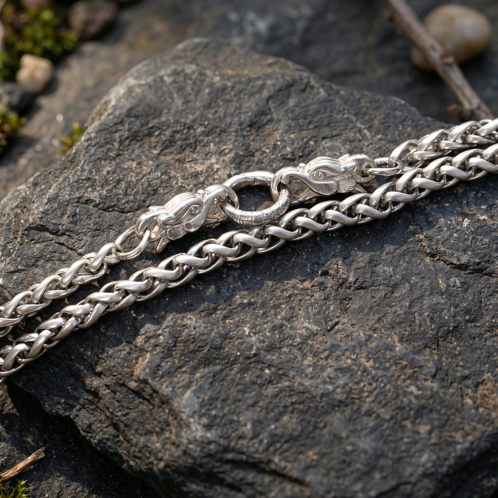 925 Sterling Silver Dragon Head Chopin Chain Durable Bracelet Gift for Him Her