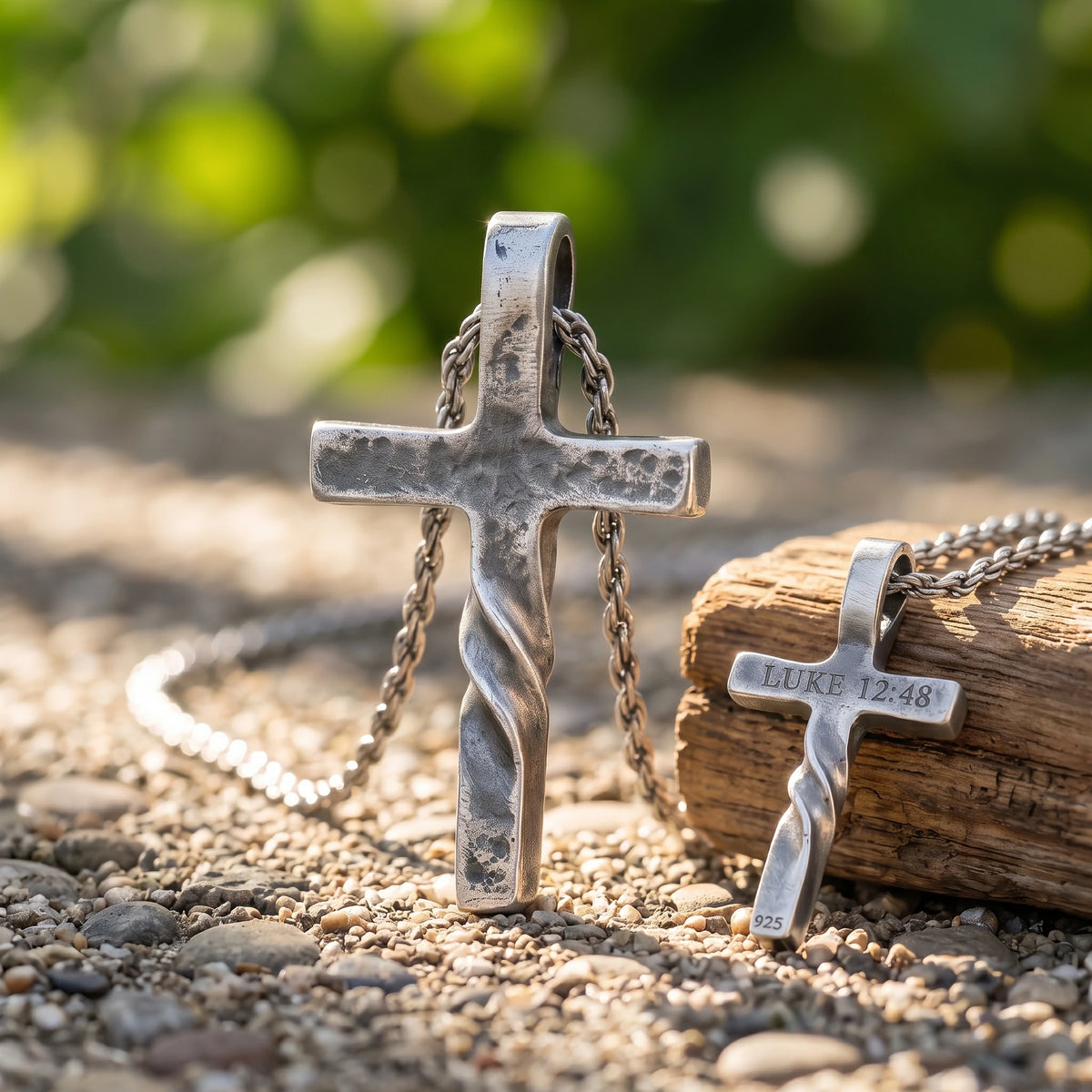 Unwavering Spirit Twisted Cross Pendant, 925 Sterling Silver Faith Amulet