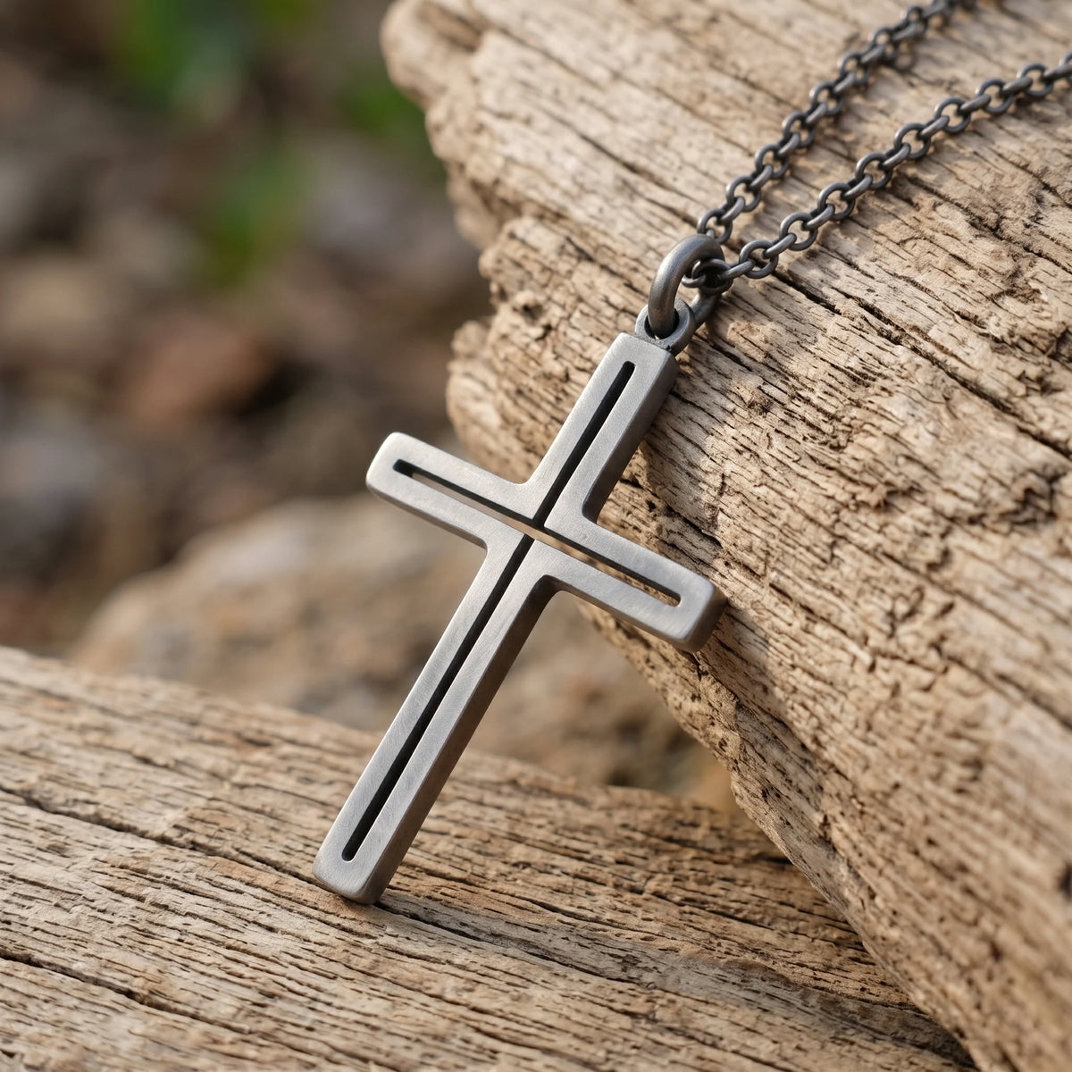Sacred Light Hollow Cross Pendant, Solid 925 Sterling Silver Faith Alignment Necklace