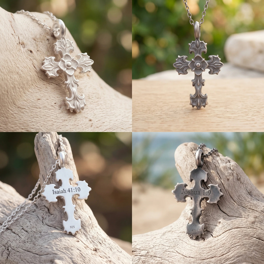 Custom 925 Sterling Silver Baroque Floral Cross Pendant for Sacred Grace & Eternal Faith