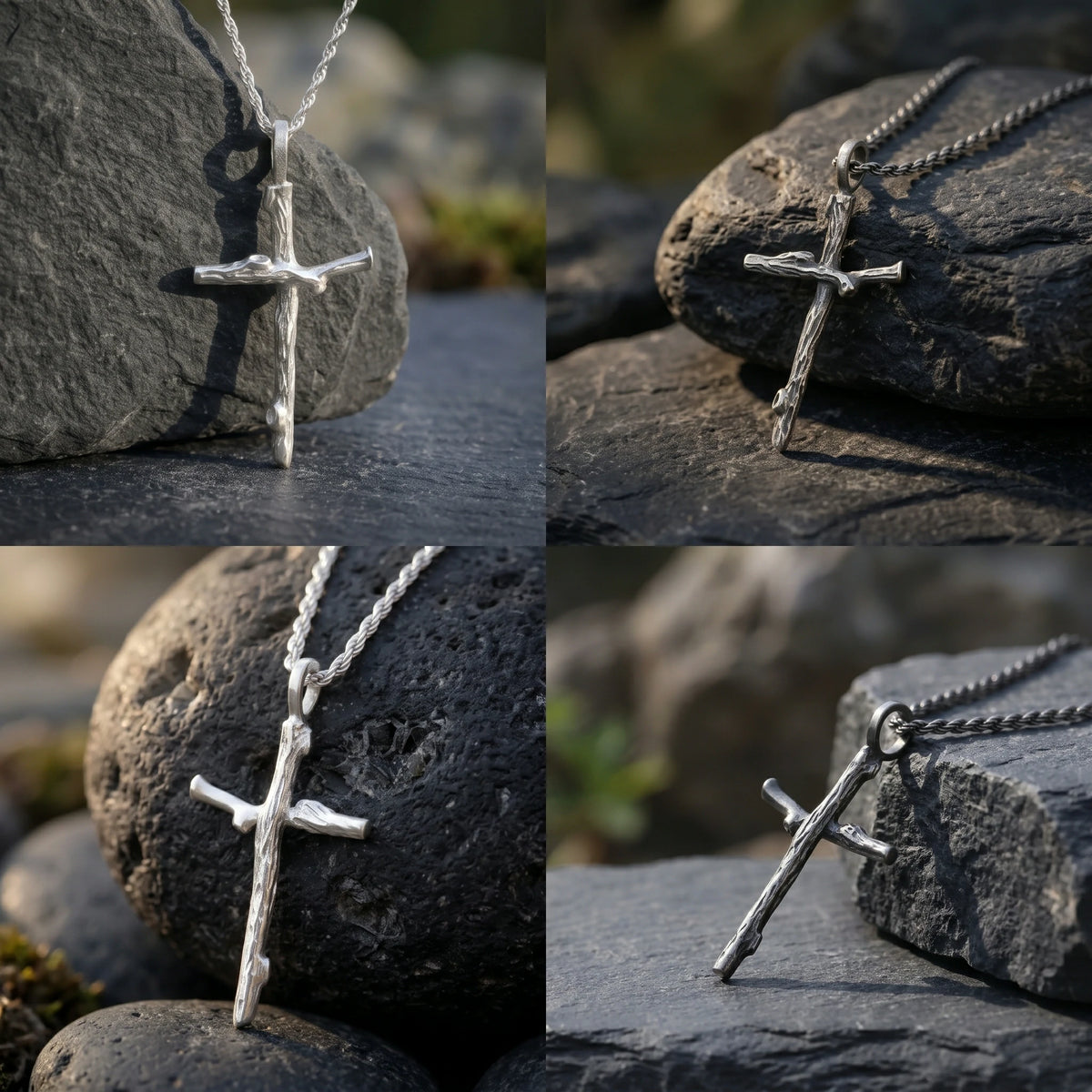 925 Sterling Silver Rugged Branch Cross Pendant Rooted In Divine Grace And Salvation