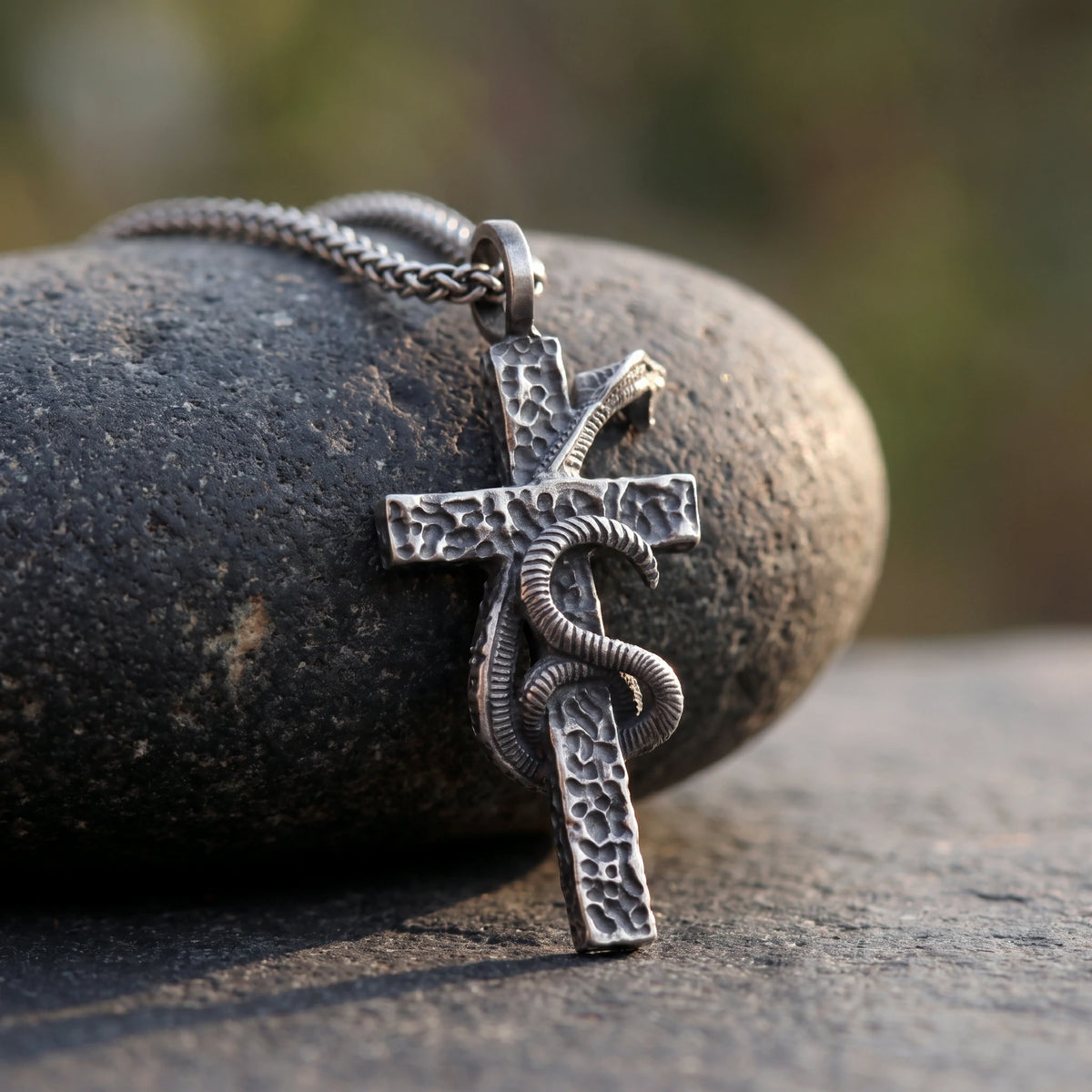925 Sterling Silver Serpent Cross Pendant Conquering Evil With Divine Healing Faith