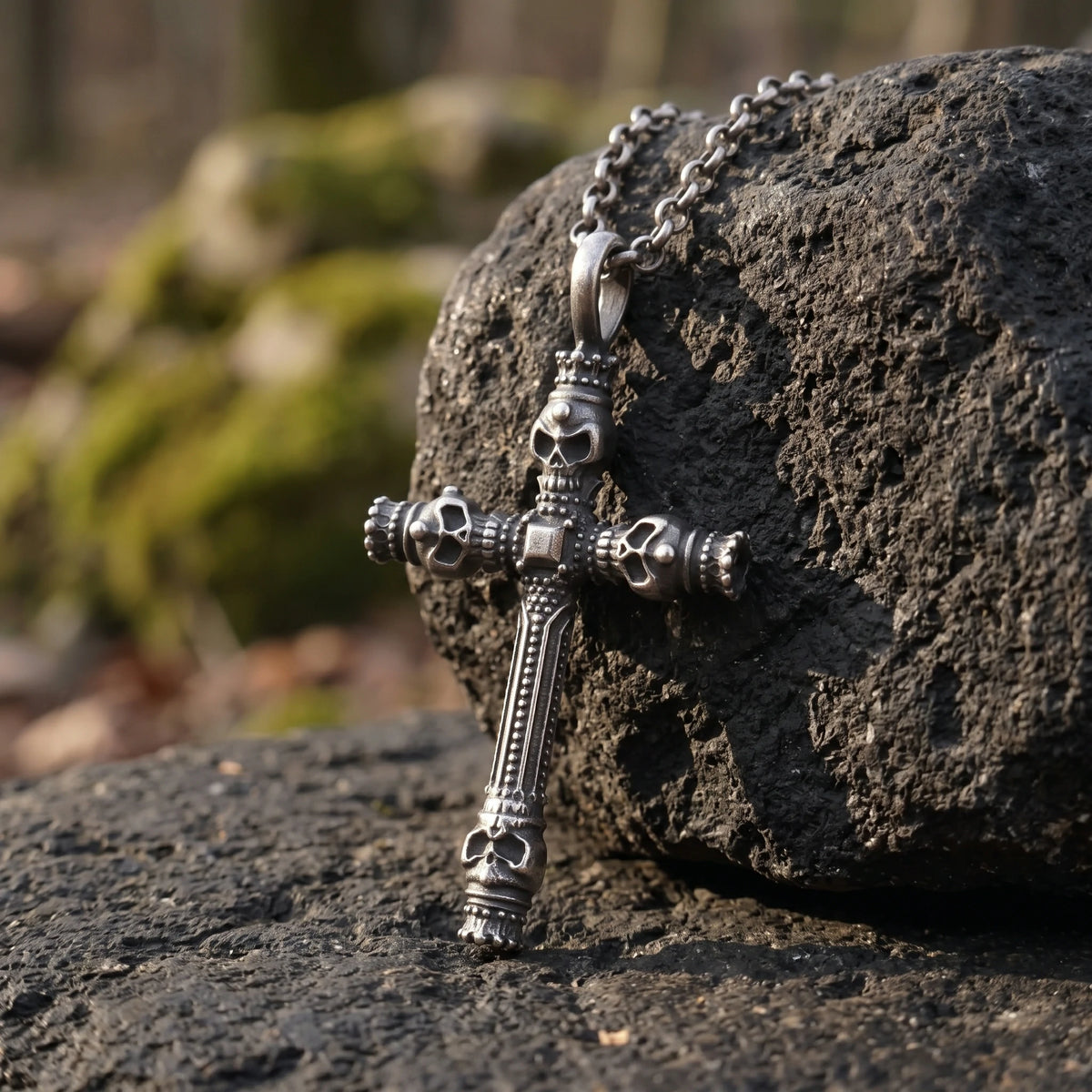 925 Sterling Silver Four Skull Cross Pendant Proclaiming Christ Victory Over Death
