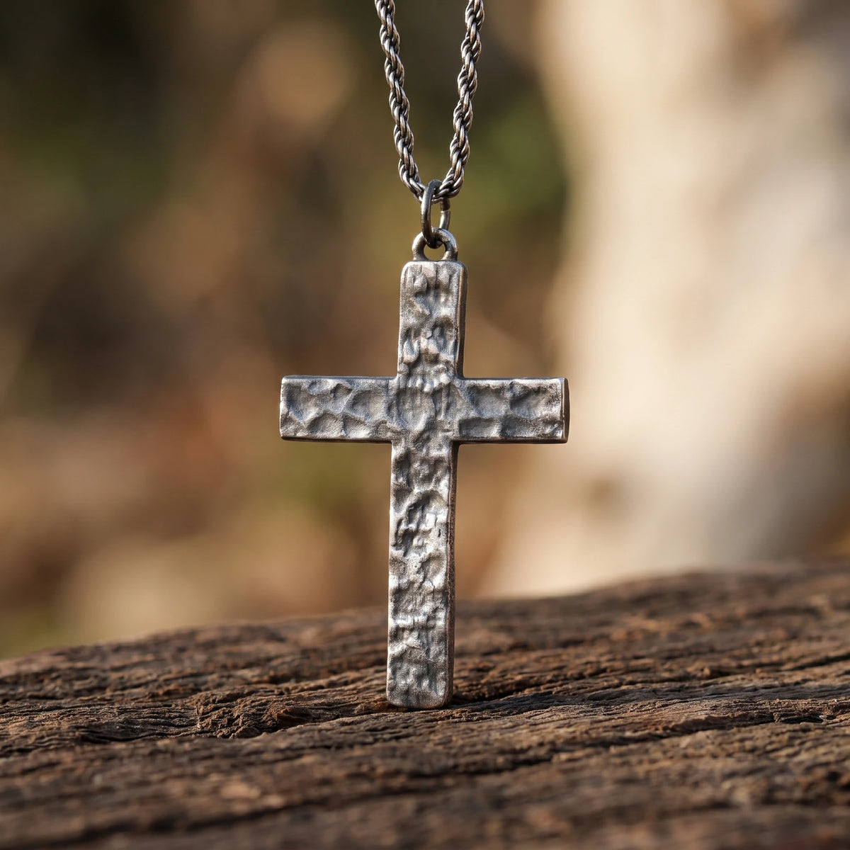 925 Sterling Silver Hammered Cross Durable Faith Pendant Necklace Gift