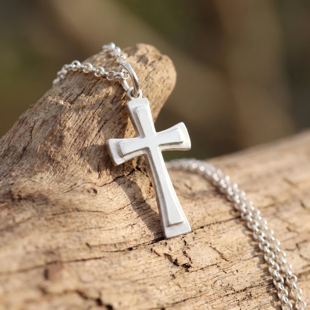 925 Sterling Silver Heirloom Tiered Holy Cross Engravable Faith Pendant Necklace