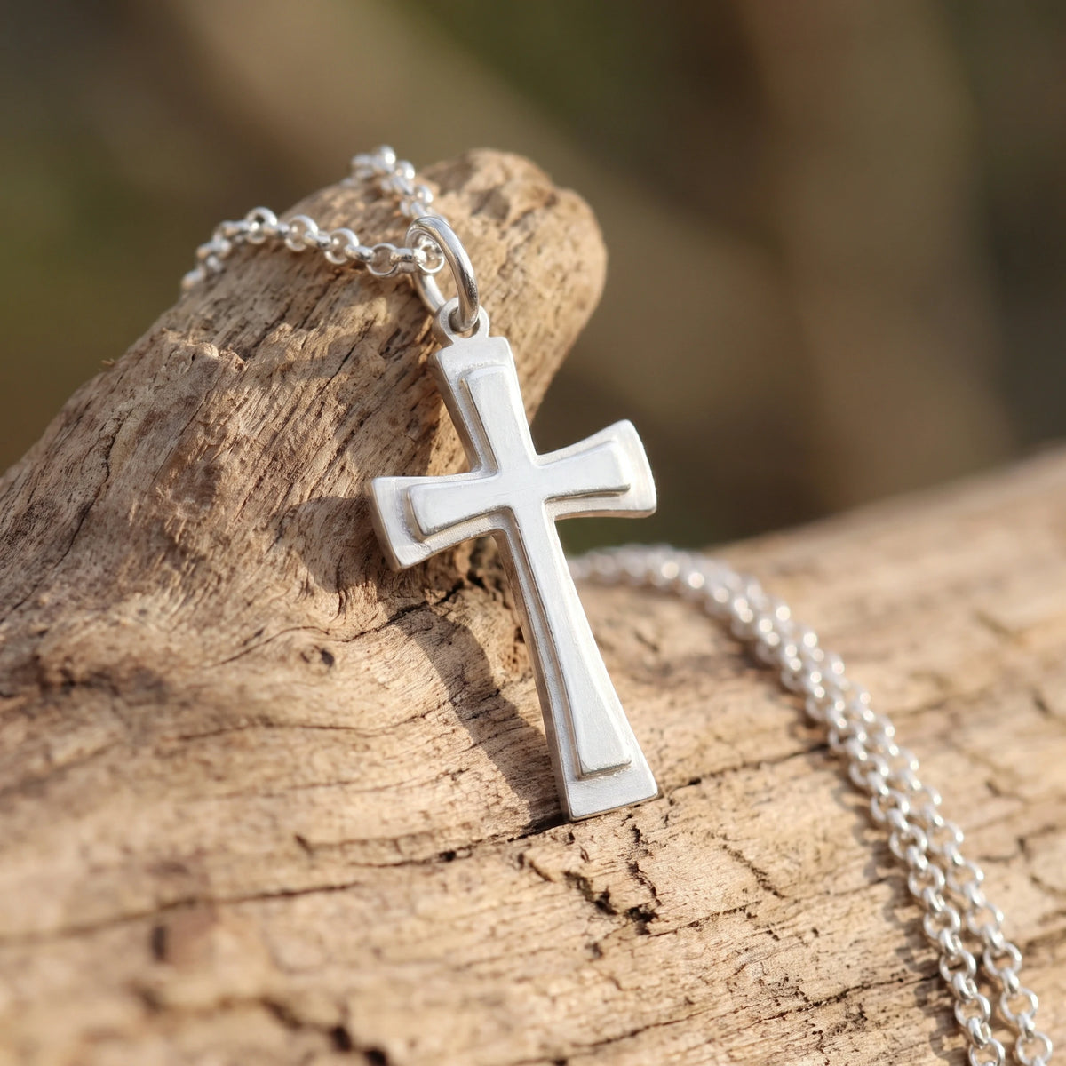 925 Sterling Silver Heirloom Tiered Holy Cross Engravable Faith Pendant Necklace