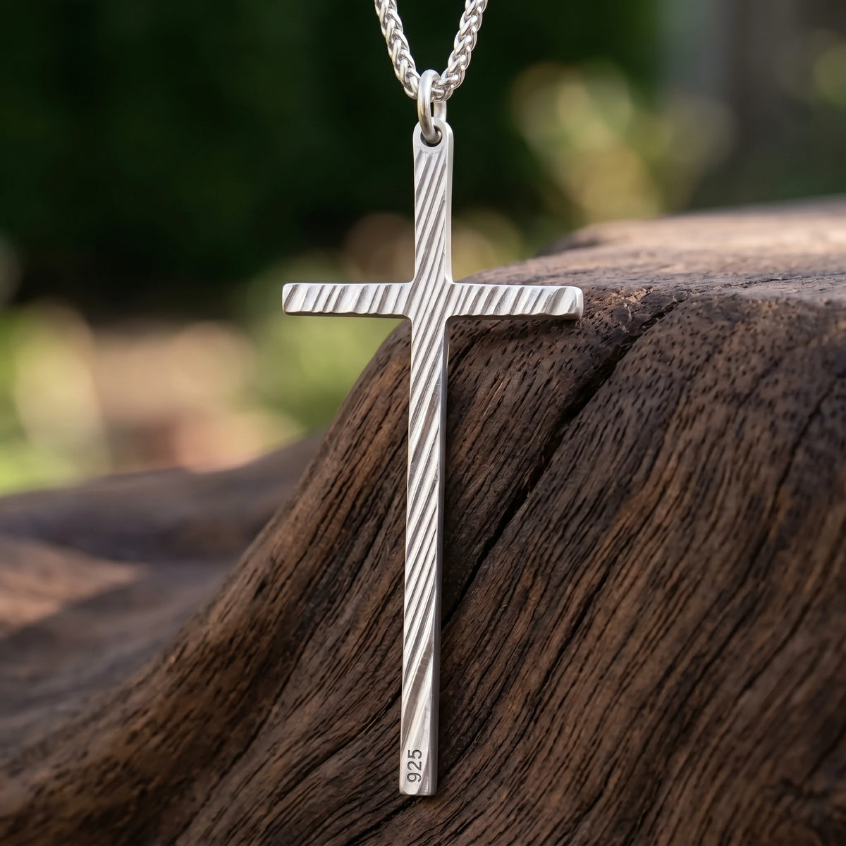 925 Sterling Silver Spiral Grooved Cross Pendant Anchored In Sacred Redemption