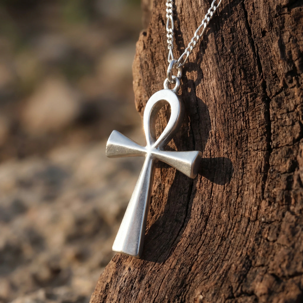 925 Sterling Silver Beveled Ankh Holy Cross Durable Faith Pendant Necklace