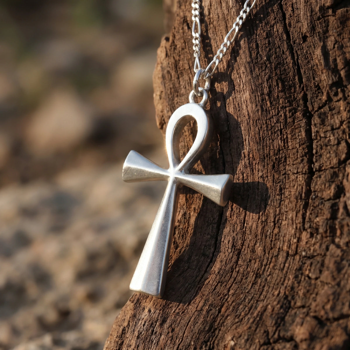 925 Sterling Silver Beveled Ankh Holy Cross Durable Faith Pendant Necklace