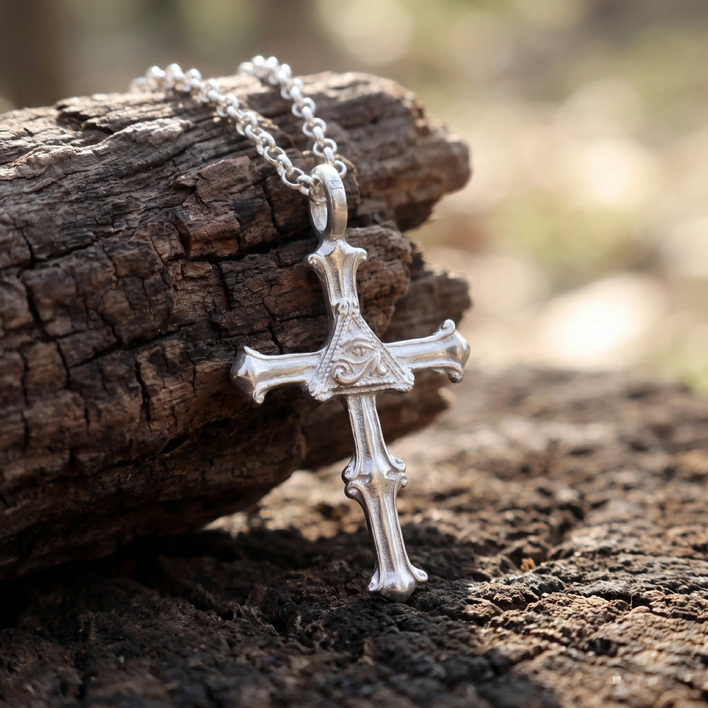 925 Sterling Silver Engravable All Seeing Eye Cross Pendant Guided By Divine Providence