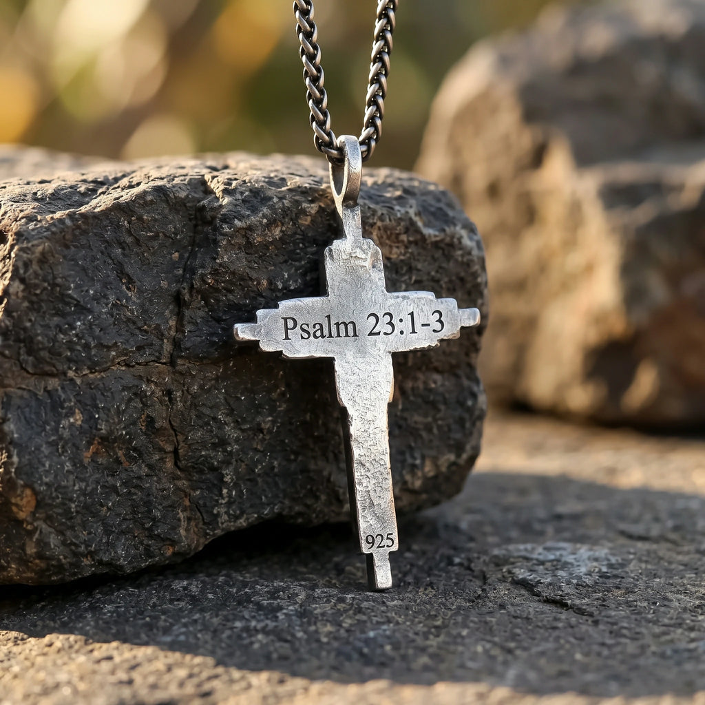 Engraved 925 Sterling Silver Layered Cross Necklace for Sacred Faith & Protection