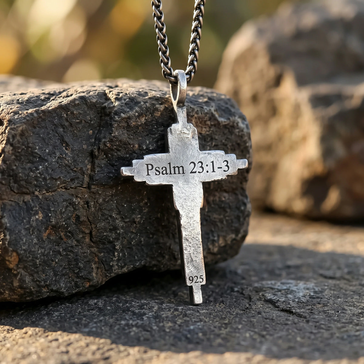 Engraved 925 Sterling Silver Layered Cross Necklace for Sacred Faith & Protection