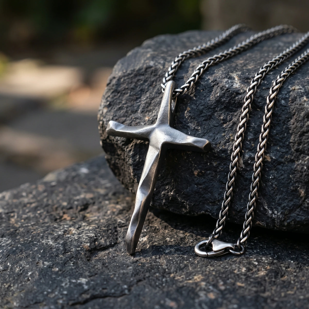 925 Sterling Silver Engravable Beveled Cross Pendant Blessed In Heavenly Salvation