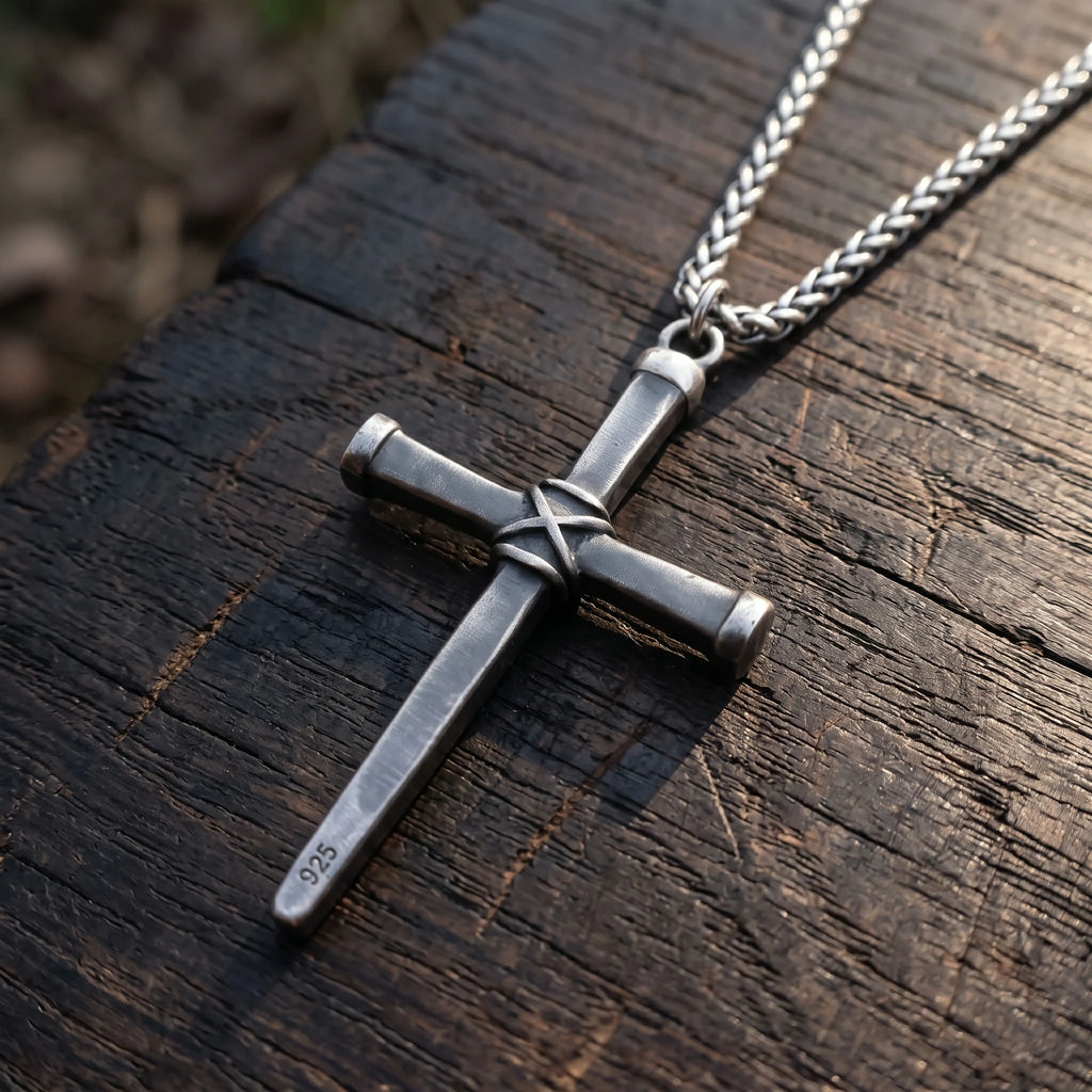 Sacred 925 Sterling Silver Wooden Beam Cross Pendant Protecting Your Faith and Soul