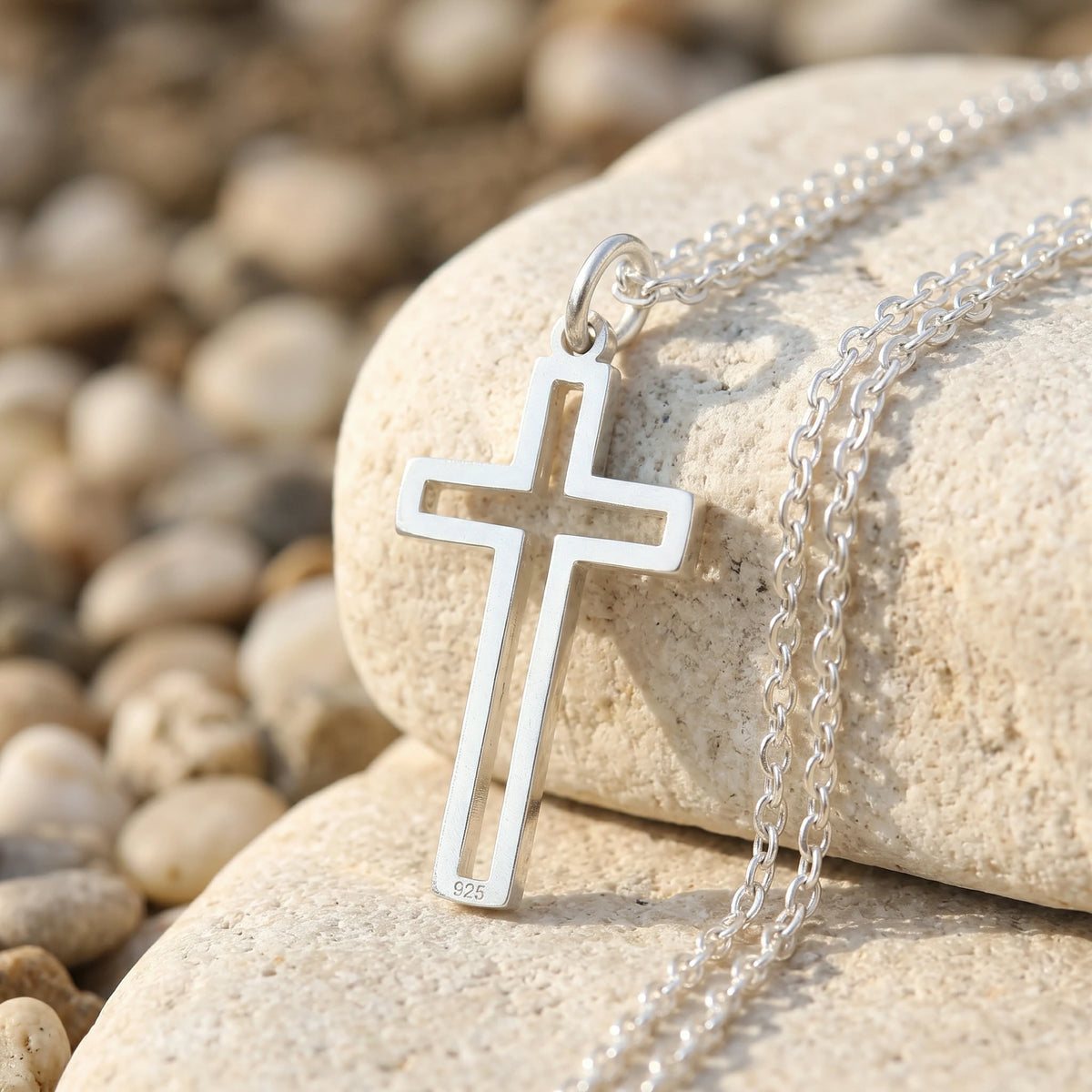 Cutout Cross Pendant Necklace, 925 Sterling Silver Religious Faith Jewelry