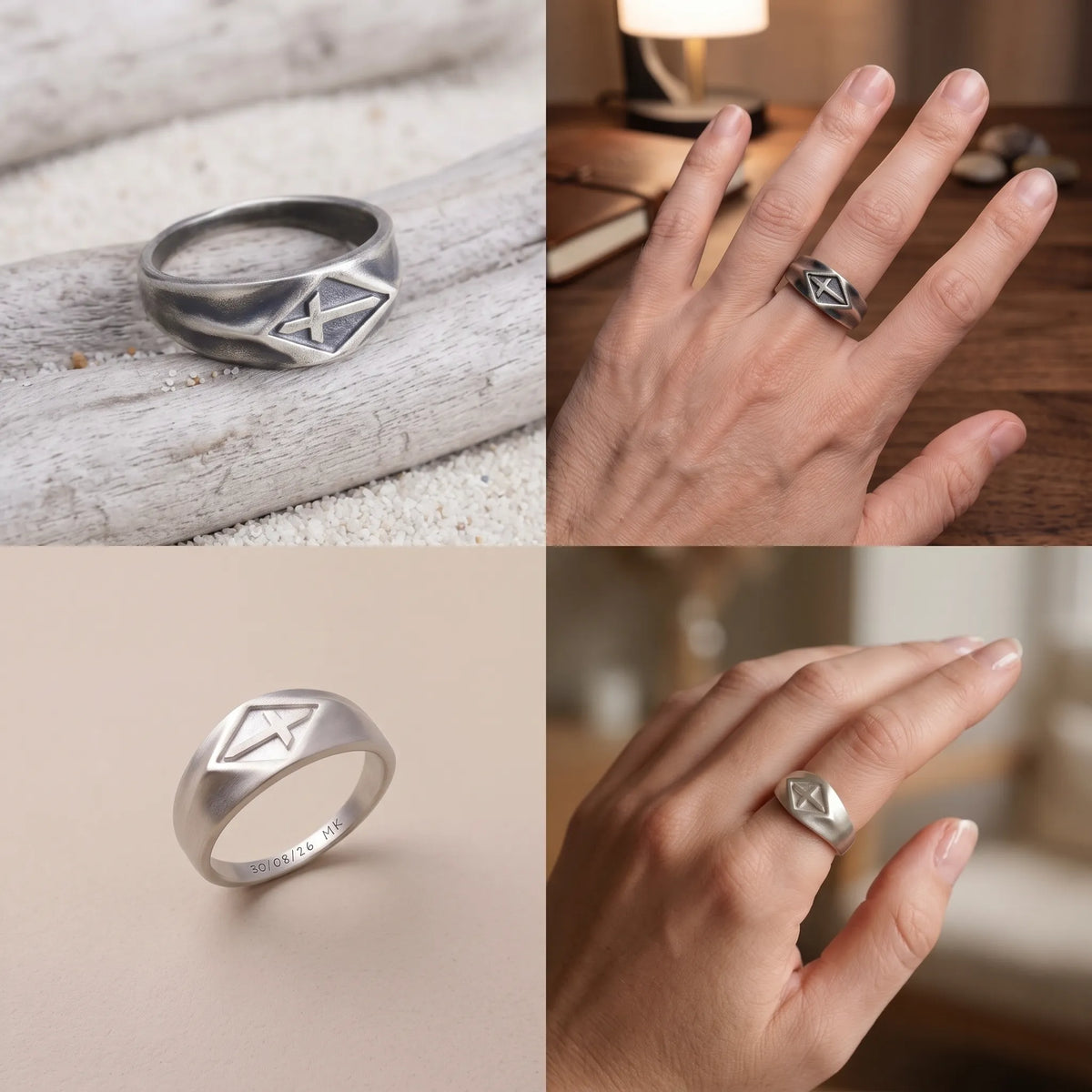 Vintage Templar Cross Signet Ring, Custom Engraved 925 Sterling Silver Band, Personalized Faith Religious Ring for Men