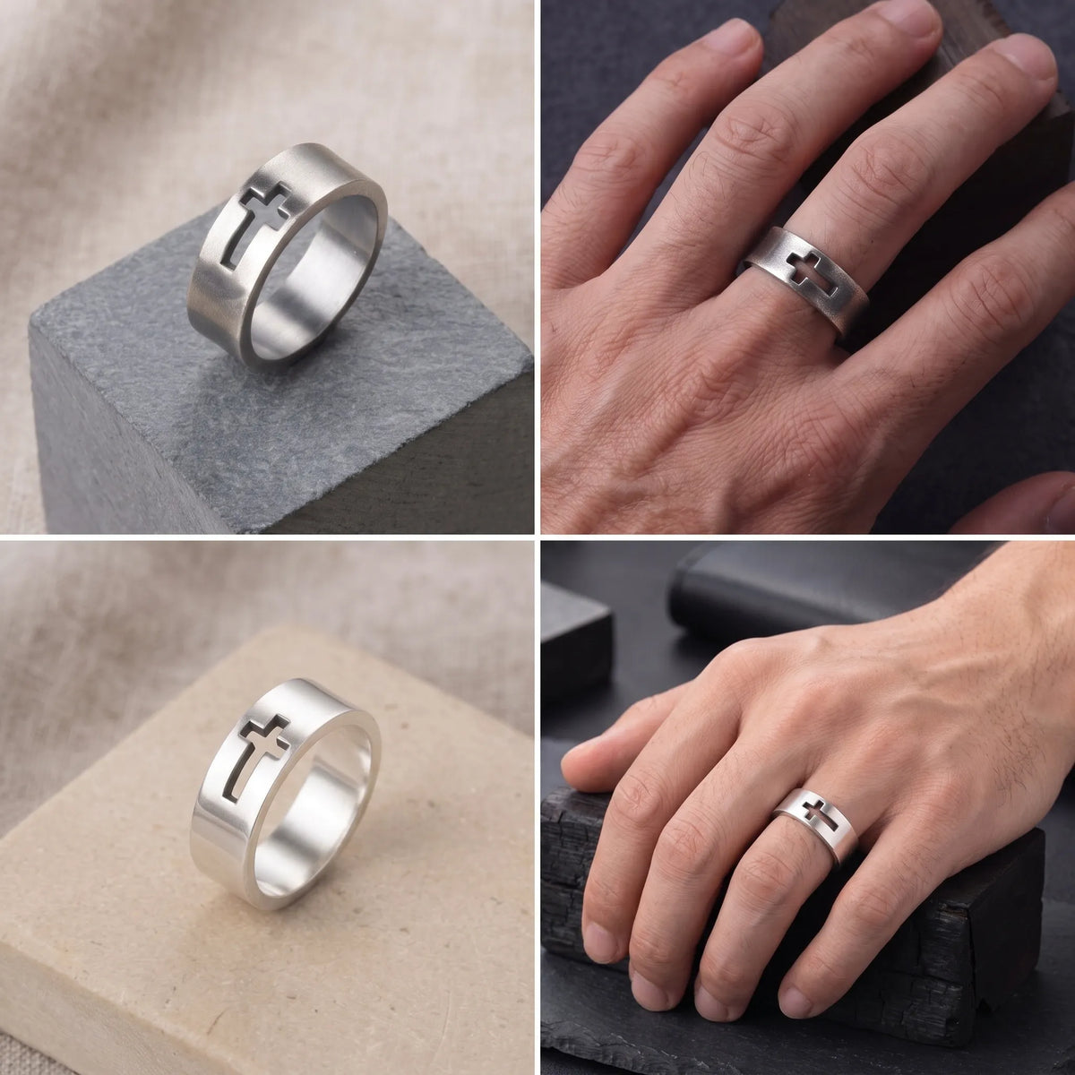 Personalized 925 Sterling Silver Cutout Cross Ring for Men Custom Engraved