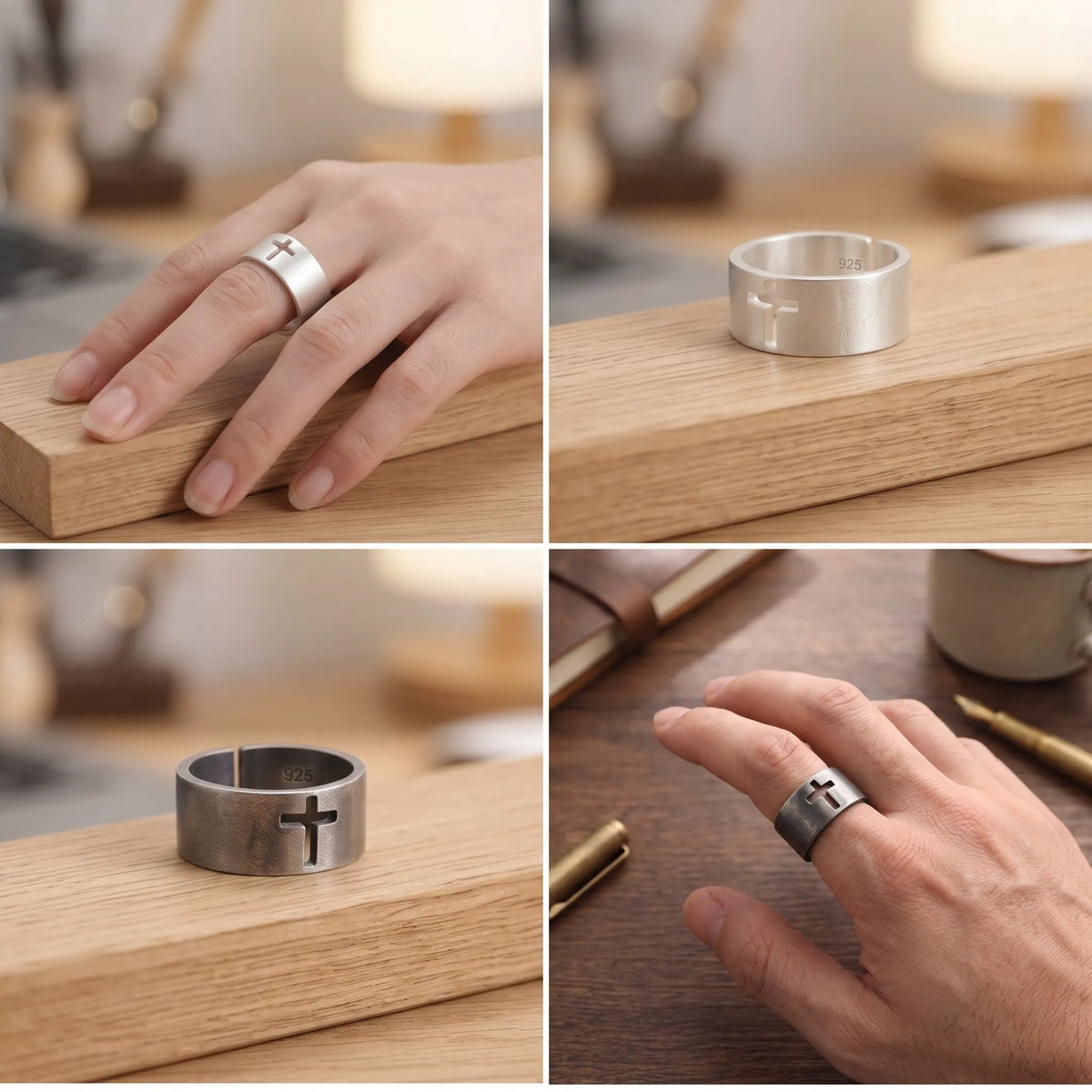 Men‘s 925 Sterling Silver Cutout Cross Ring-Personalizable Engraving Band
