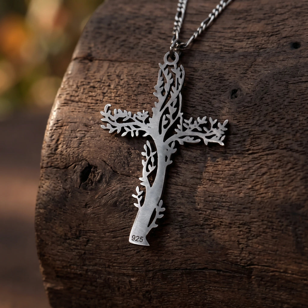 925 Sterling Silver Tree of Life Cross Pendant Offering Renewal and Eternal Life