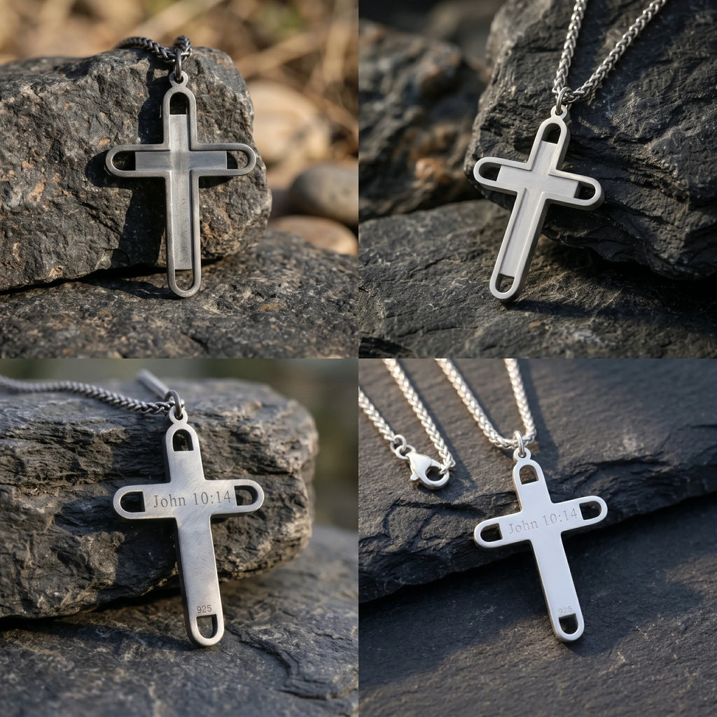 Engraved 925 Sterling Silver Layered Cross Pendant for Unshakable Faith & Sacred Protection