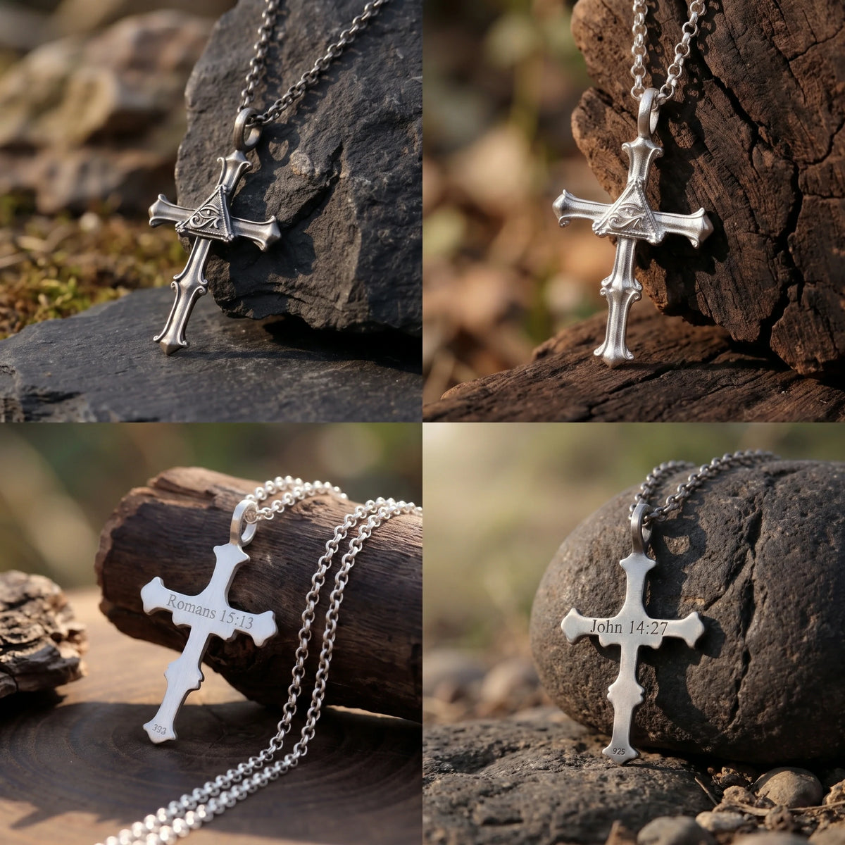 925 Sterling Silver Engravable All Seeing Eye Cross Pendant Guided By Divine Providence