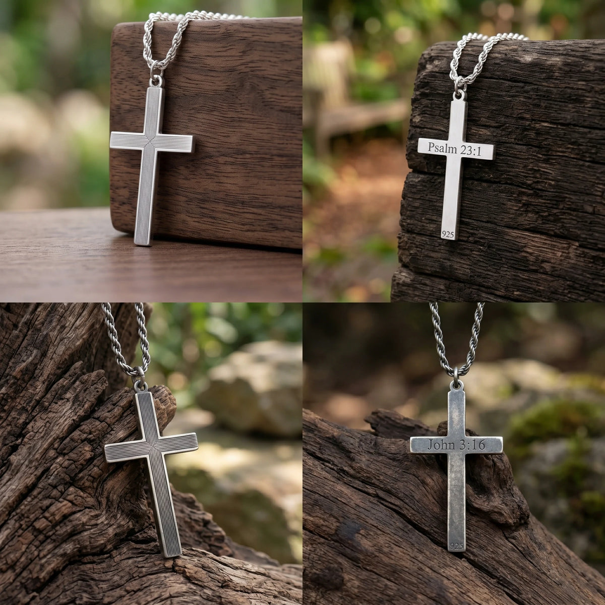 925 Sterling Silver Linear Grooved Cross Durable Custom Engravable Pendant