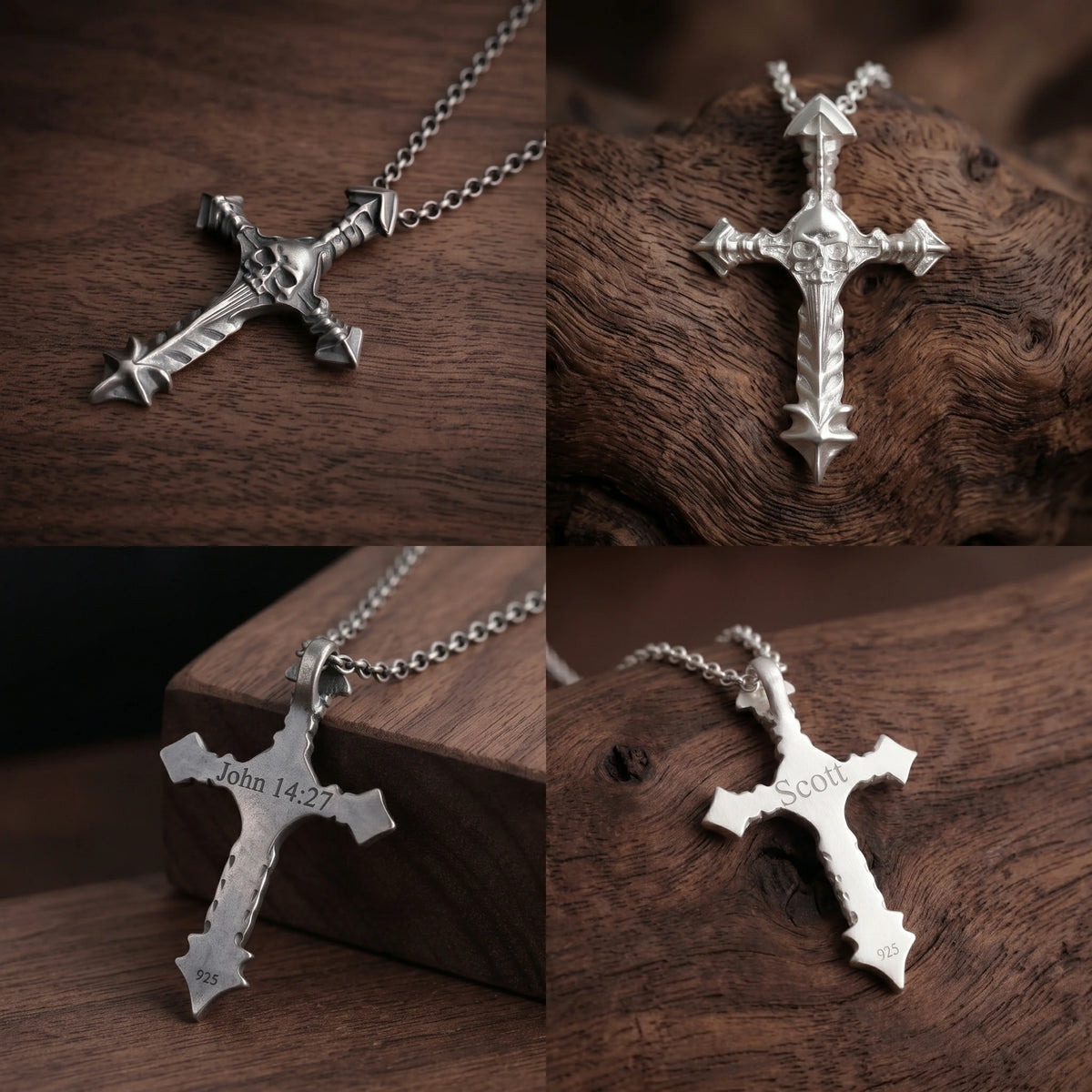 925 Sterling Silver Engravable Skull Cross Pendant Guarding Your Faith In Divine Light