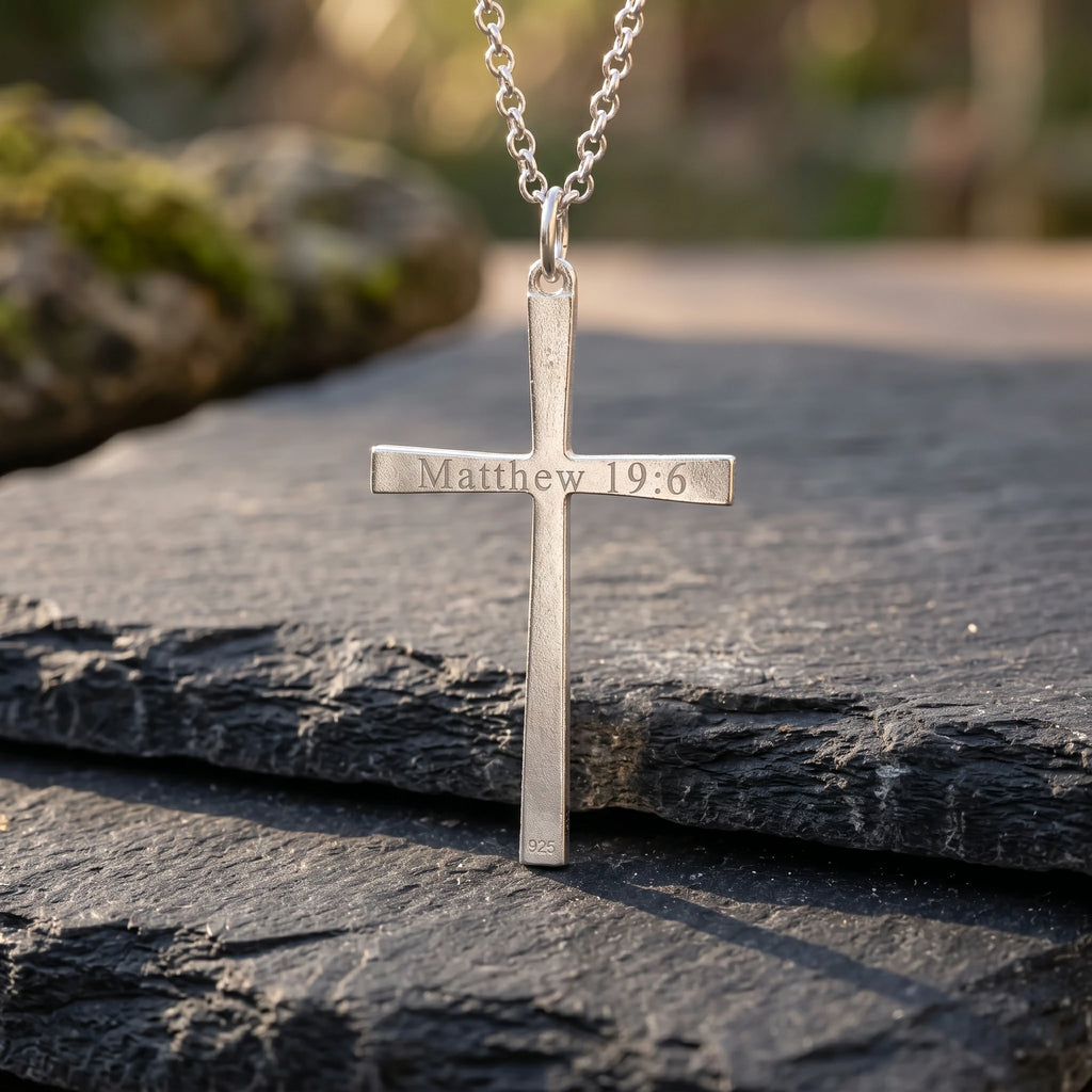 925 Sterling Silver Engravable Textured Cross Pendant Illuminated By Divine Grace
