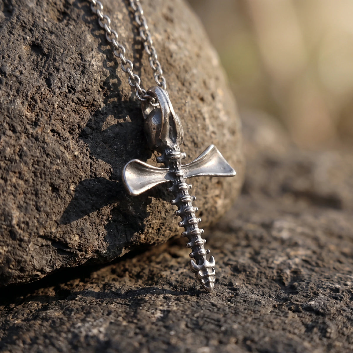 925 Sterling Silver Skull Spine Cross Pendant Symbolizing Victory Over Death And Faith