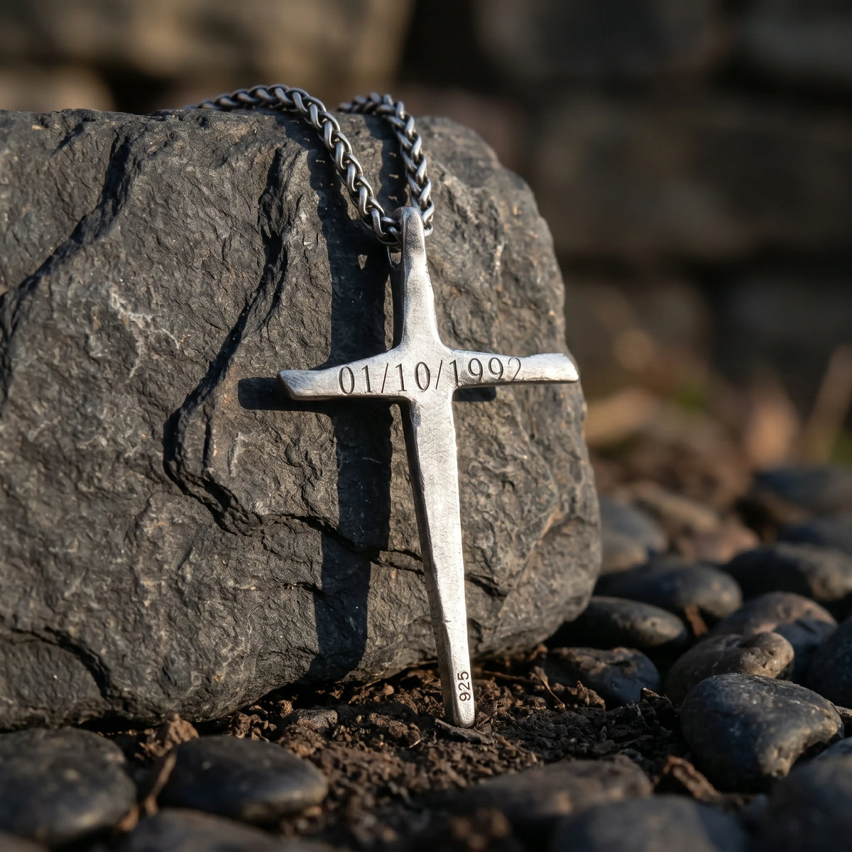 925 Sterling Silver Engravable Beveled Cross Pendant Blessed In Heavenly Salvation