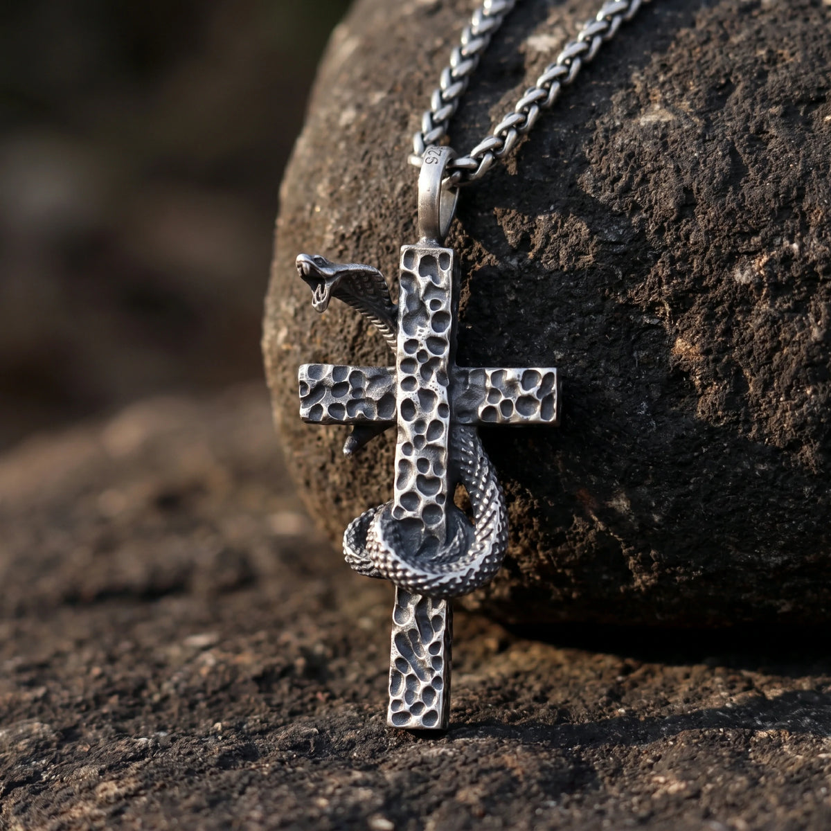 925 Sterling Silver Serpent Cross Pendant Conquering Evil With Divine Healing Faith