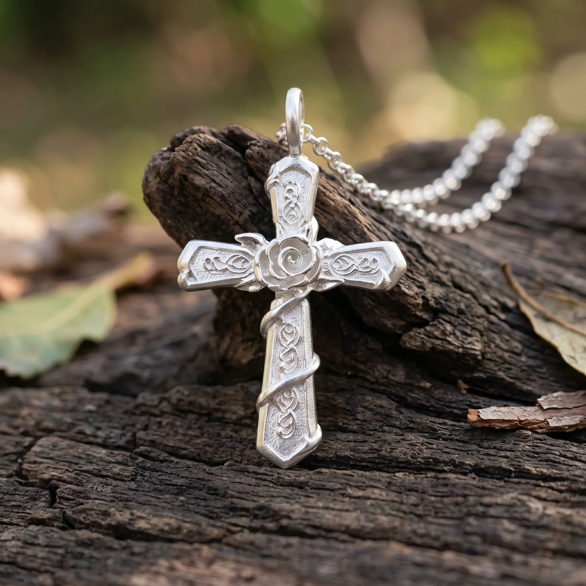 Personalized 925 Sterling Silver Rose Cross Pendant for His Eternal Love and Devotion