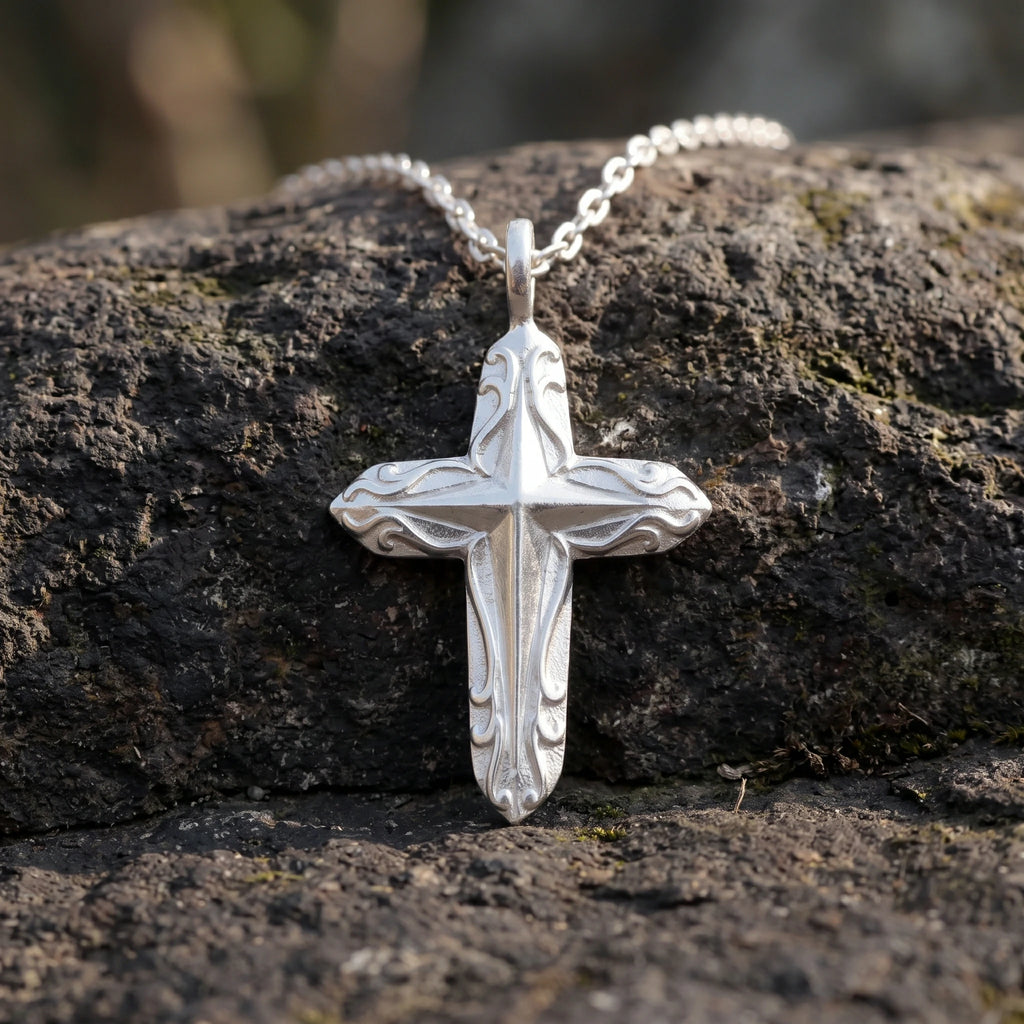 925 Sterling Silver Radiant Starburst Cross Pendant for Divine Light and Holy Grace