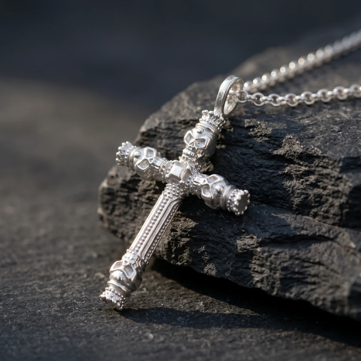 925 Sterling Silver Four Skull Cross Pendant Proclaiming Christ Victory Over Death