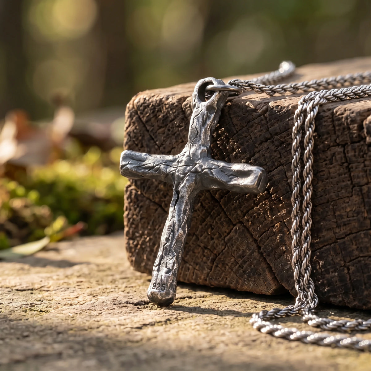 925 Sterling Silver Rustic Textured Holy Cross Durable Faith Pendant Necklace