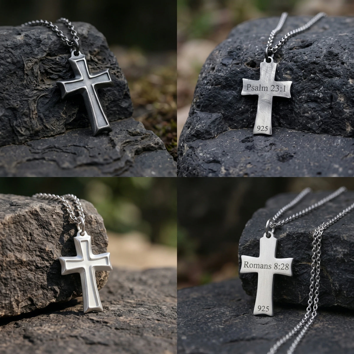 925 Sterling Silver Layered Beveled Cross Durable Custom Engravable Pendant