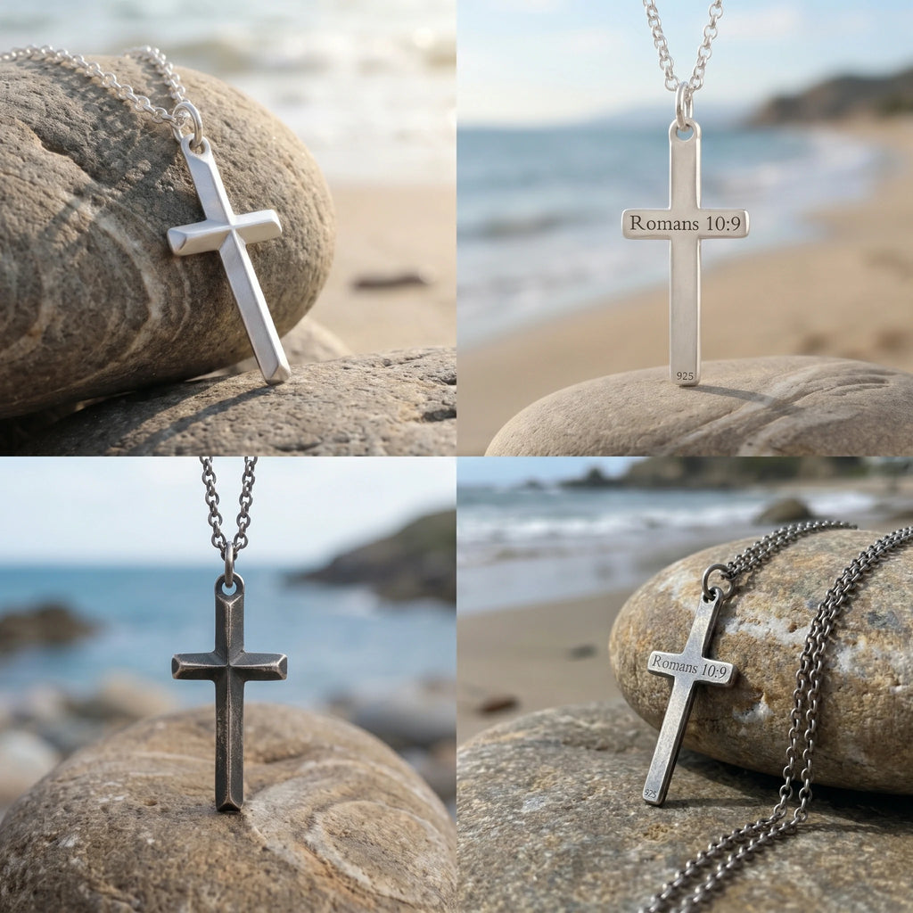 925 Sterling Silver Beveled Holy Cross Durable Custom Engravable Faith Pendant Necklace