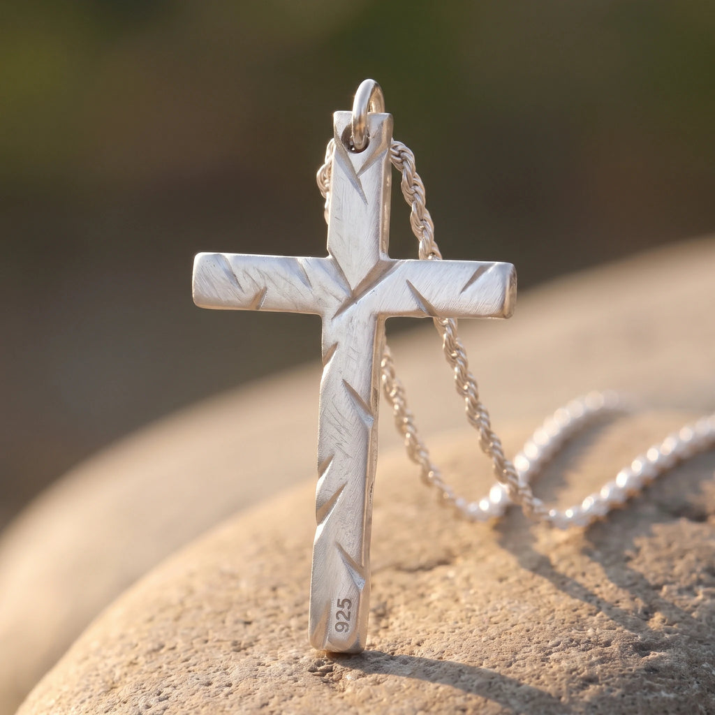 925 Sterling Silver Chiseled Holy Cross Durable Religious Faith Pendant Necklace