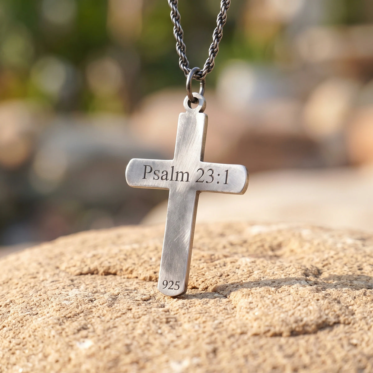 925 Sterling Silver Sunburst Cross Durable Custom Engravable Pendant Necklace