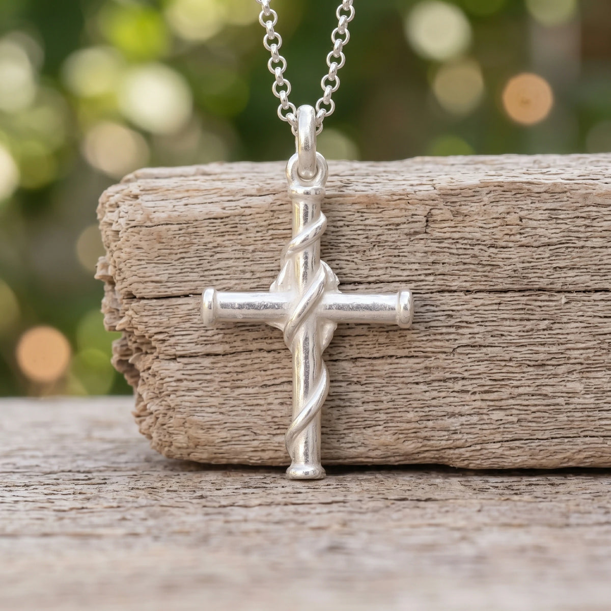 925 Sterling Silver Rose Cross Durable Faith Pendant Necklace