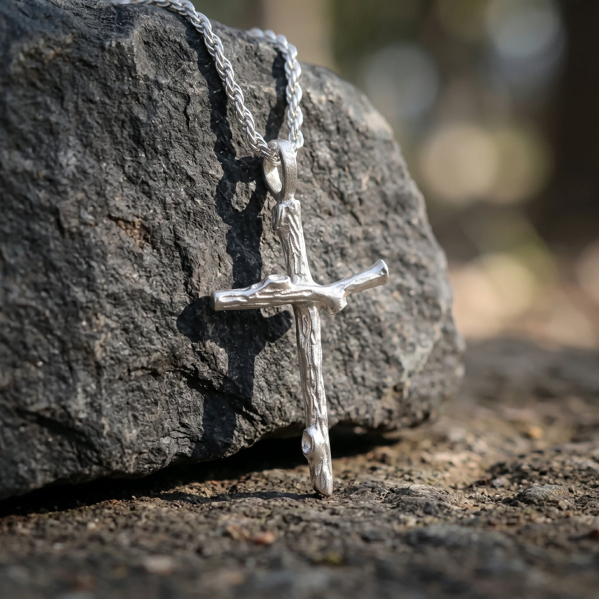 925 Sterling Silver Rugged Branch Cross Pendant Rooted In Divine Grace And Salvation