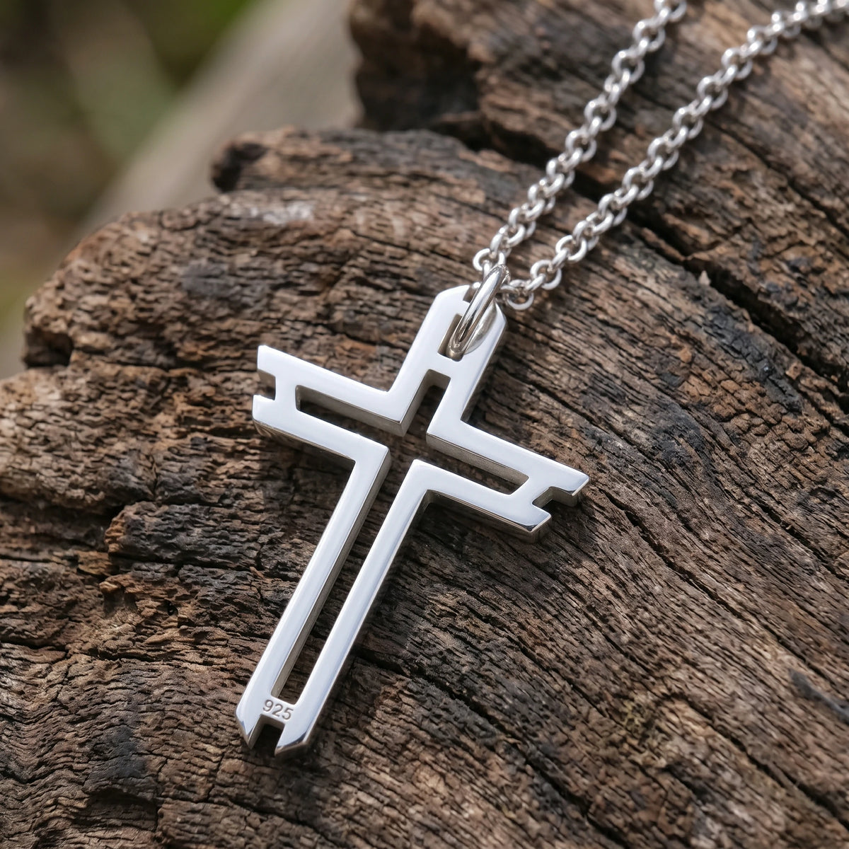 Sacred Path Hollow Cross Pendant, Oxidized 925 Sterling Silver Vintage Faith Amulet Necklace
